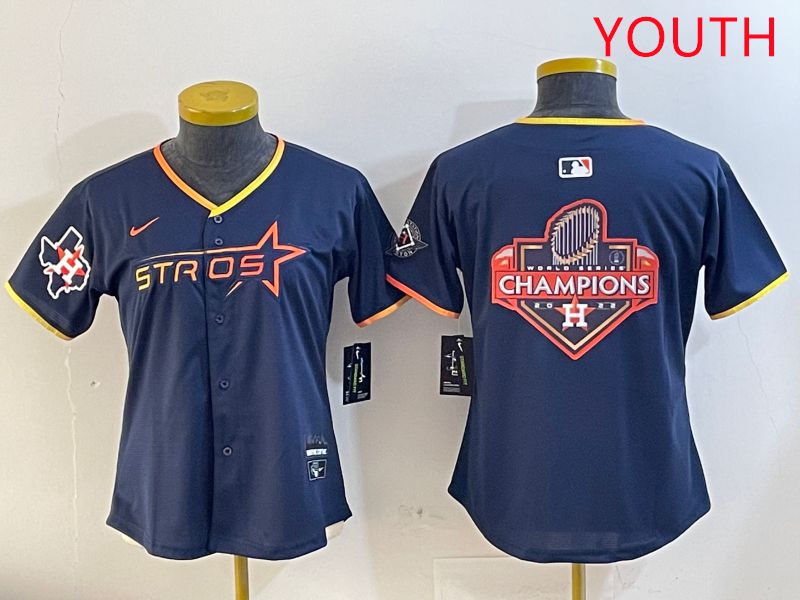Youth Houston Astros Blank Drak Blue Three generations Joint Name 2025 Nike MLB Jersey style 22
